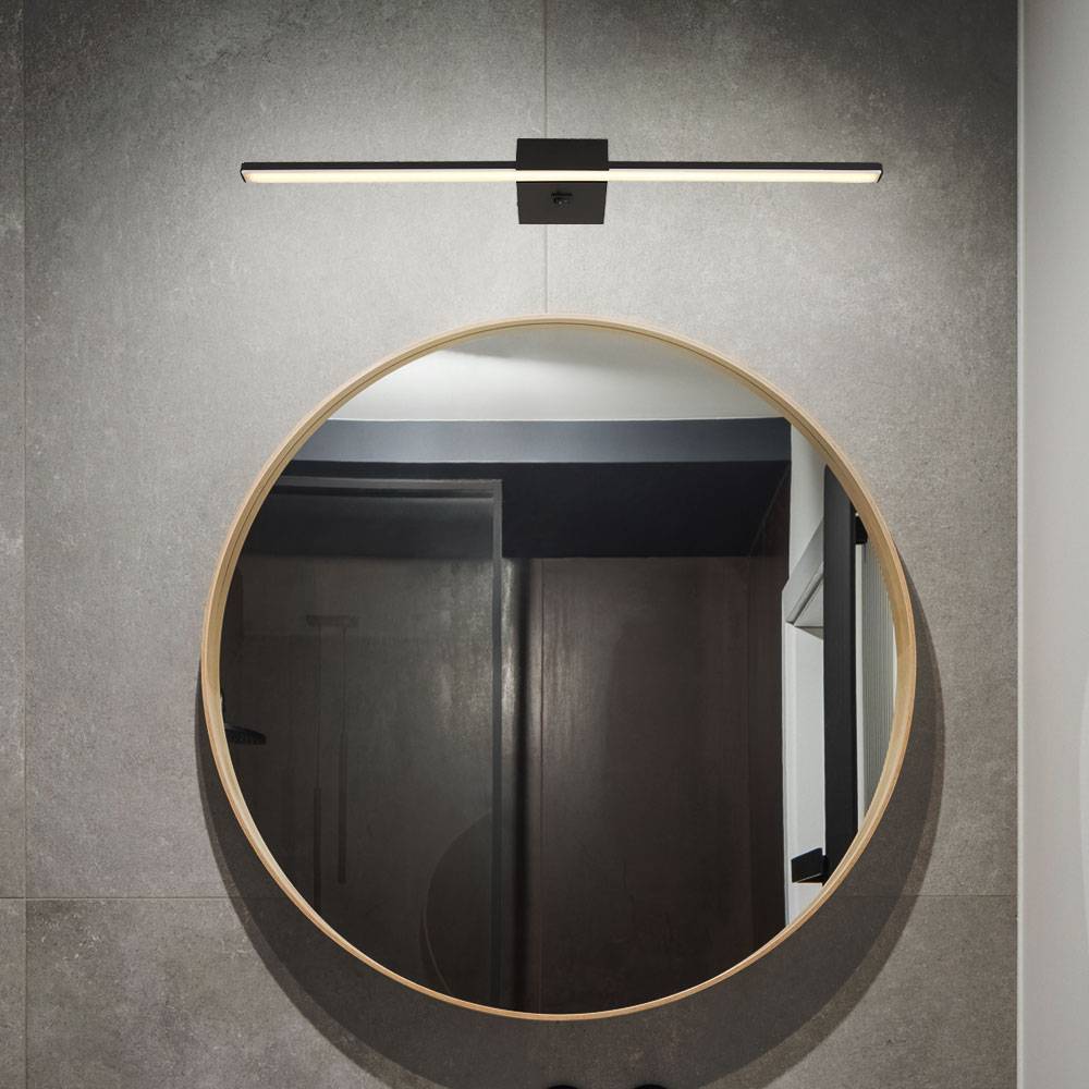 LED Wandlampe Wandleuchte Badezimmerlampe Flurleuchte Wohnzimmerlampe, Kippschalter, Metall Alu schwarz, 20W 590lm 4000K neutralweiß, B 61,5 cm