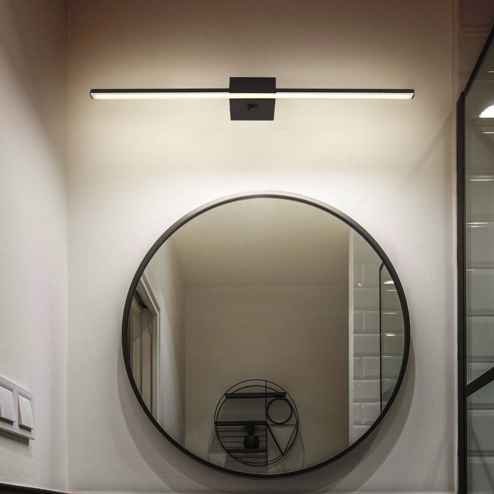 LED Wandlampe Badezimmerlampe Wandleuchte Flurleuchte Wohnzimmerlampe, Kippschalter, Metall Alu schwarz, 20W 590lm 4000K neutralweiß, B 61,5 cm