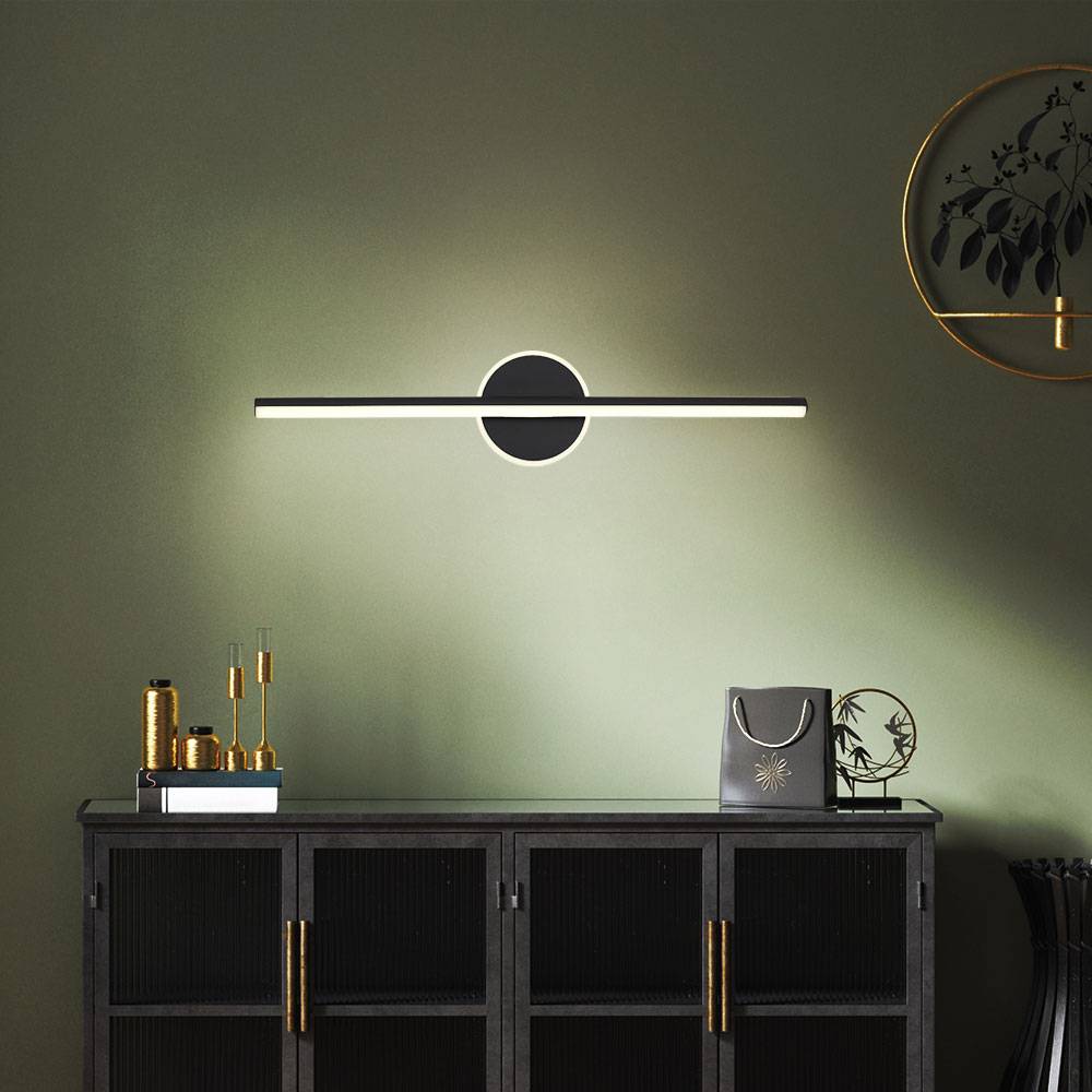 LED Wandleuchte Badezimmerlampe Spiegelleuchte, Metall schwarz, Acryl opal, 10W 630lm neutralweiß, L 60,8 cm