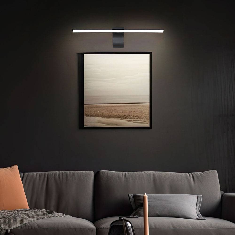 Wandlampe Spiegelleuchte LED Badezimmerlampe schwarz Wandleuchte, Metall Acryl opal, 10W 560lm neutralweiß, BxH 60,8x15 cm