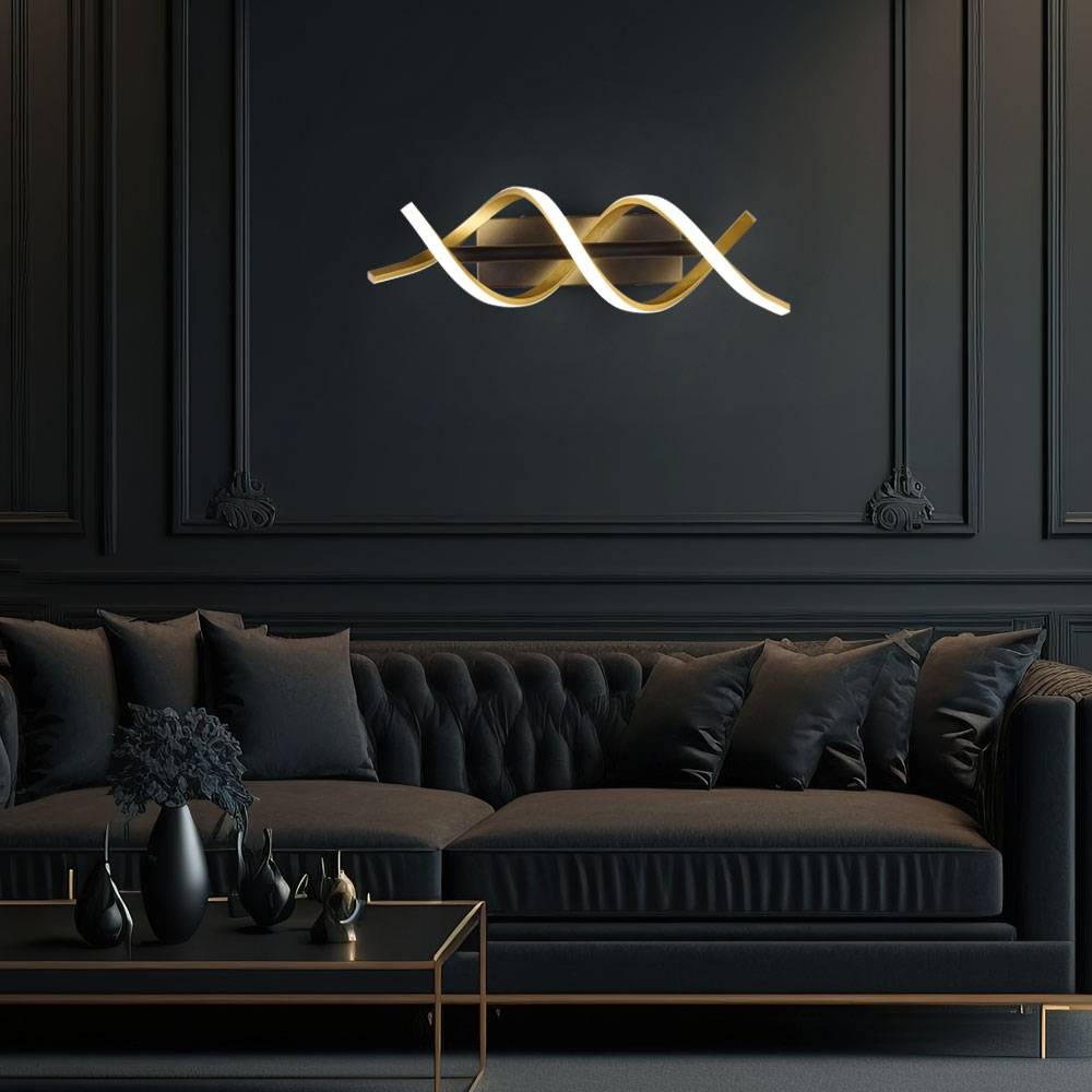 Wandleuchte dimmbar Modern Designlampe Wand schwarz Wohnzimmerleuchte messing, CCT Switch Dimmer, Alu, LED 22W 2800Lm, BxH 13x47 cm