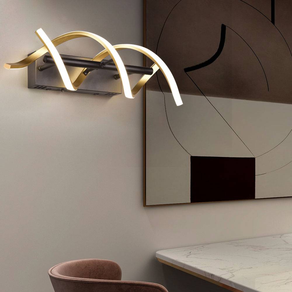 Wandleuchte dimmbar Modern Designlampe Wand schwarz Wohnzimmerleuchte messing, CCT Switch Dimmer, Alu, LED 22W 2800Lm, BxH 13x47 cm