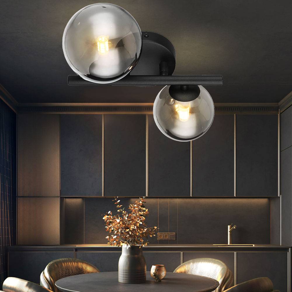 Wandlampe LED Wandleuchte Wohnzimmerlampe Flurleuchte Metall Glas schwarz rauch, 2x G9, 2x 80lm, 3000K warmweiß, H 12,5 cm