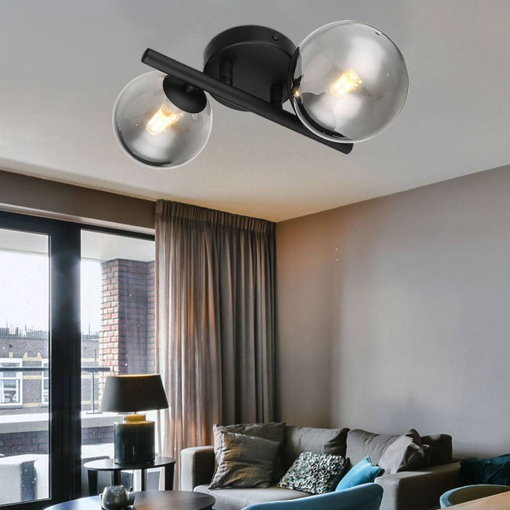 Wandlampe LED Wandleuchte Wohnzimmerlampe Flurleuchte Metall Glas schwarz rauch, 2x G9, 2x 80lm, 3000K warmweiß, H 12,5 cm