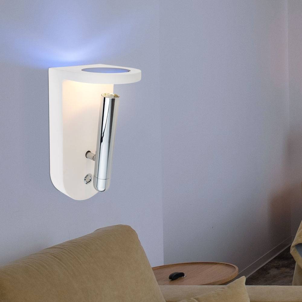 Wandlampe Innen modern Wohnzimmer Wandleuchte mit beweglichem Spot aus Gips, weiß Gläser tauschbar, 4,2 Watt 180 Lumen 3000 Kelvin, HxB 22x10,5 cm
