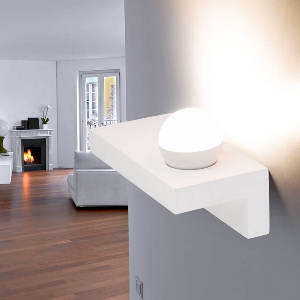 Wandleuchte Innen UP Lampe Esszimmer Wandlampe Dielen Leuchte aus Gips bemalbar, Metall weiß, 1x LED 1x 7 Watt 1x 690 lm, BxH 30x17,5 cm