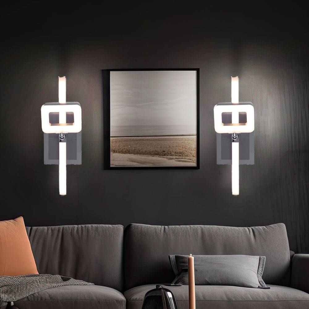 schwenkbare Wandleuchte Wandlampe mit Schalter LED Treppenbeleuchtung, Chrom nickel-matt, 1x LED 6W 540Lm, LxBxH 25x7x15,5 cm, 2er Set