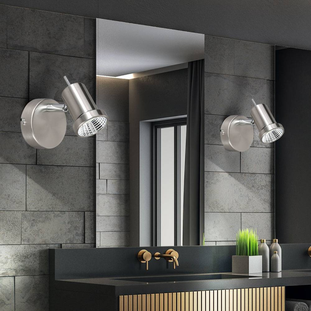 Spotleuchte Wandlampe Wandleuchte Spotlampe Wandstrahler, Spot beweglich, Nickel matt, LED 5W 400Lm warmweiß, HxBxL 8x10x12cm, 2er Set
