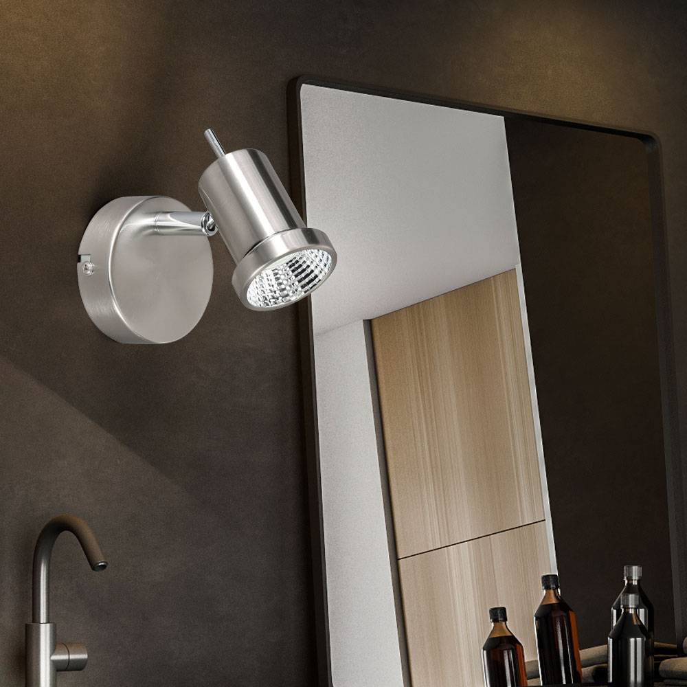Spotleuchte Wandlampe Wandleuchte Spotlampe Wandstrahler, Spot beweglich, Nickel matt, LED 5W 400Lm warmweiß, HxBxL 8x10x12cm, 2er Set