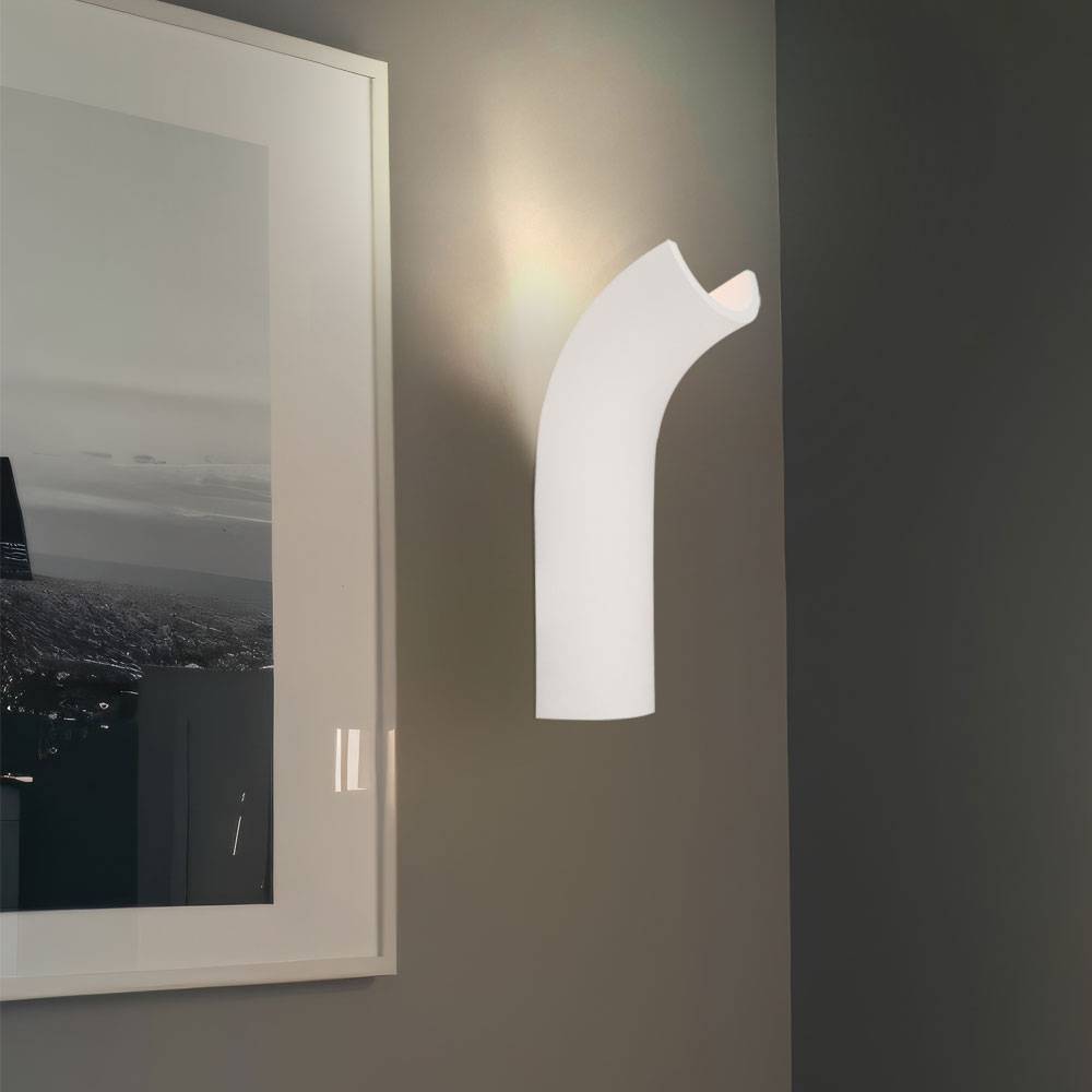 Wandleuchte Wandlampe Innenleuchte Flurleuchte Eingangsbereich, Gipsgestell weiß, gebogene Form, 1x LED 4,2 Watt 200 Lumen warmweiß, HxBxA 30x10x12