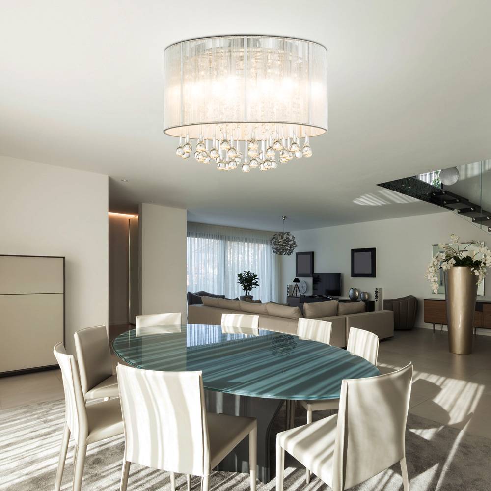 Deckenlampe mit Kristallen LED Deckenleuchte 8 flammig Wohnzimmerlampe Glaskristall Esszimmerlampe, 8x G9 LED warmweiß, 40x29cm, Wohnzimmer