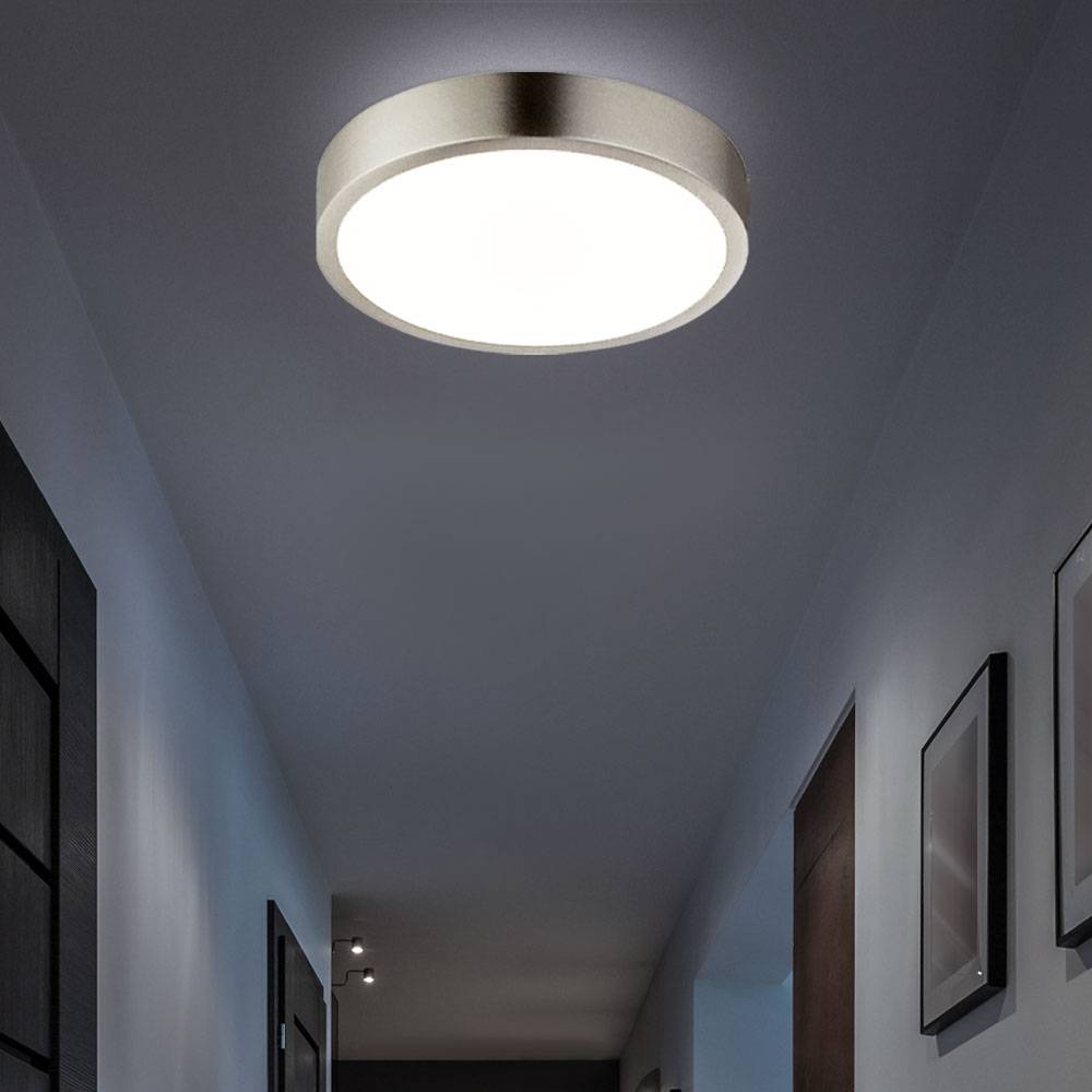 Deckenlampe modern Wohnzimmer Deckenleuchte nickel, LED Schlafzimmerlampe dimmbar, Alu Acryl, 1x LED 15W 1100lm 4000K neutralweiß, DxH 14,5x2,6 cm