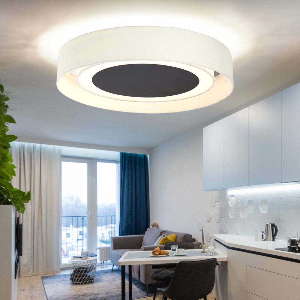 LED Deckenlampe Esszimmerlampe Deckenleuchte Wohnzimmerleuchte Küchenlampe, Metall Textil weiß beige, 24W 850lm 3000K warmweiß, D 60 cm