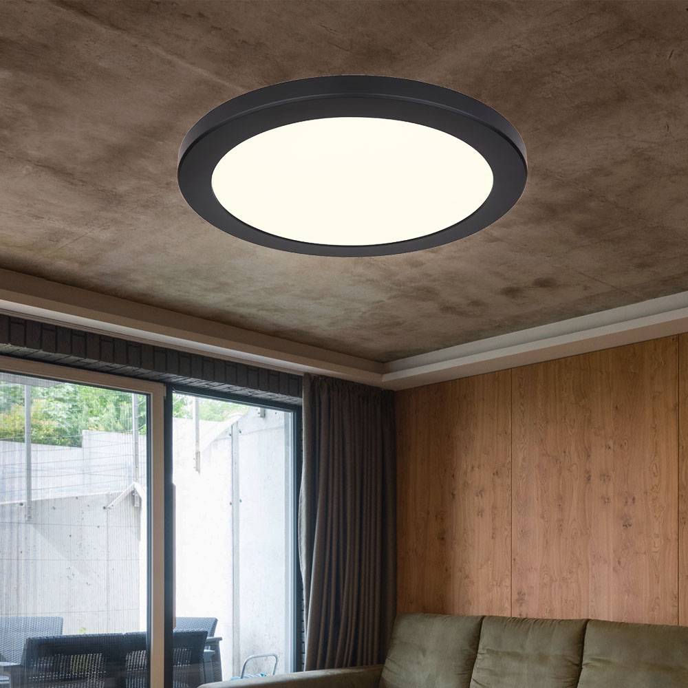 Deckenleuchte Aufbaulampe LED Deckenlampe Wohnraumleuchte in runder Form, Kunststoff, schwarz weiß opal, 24W 1800Lm warmweiß-kaltweiß, DxH 29,8x1,8