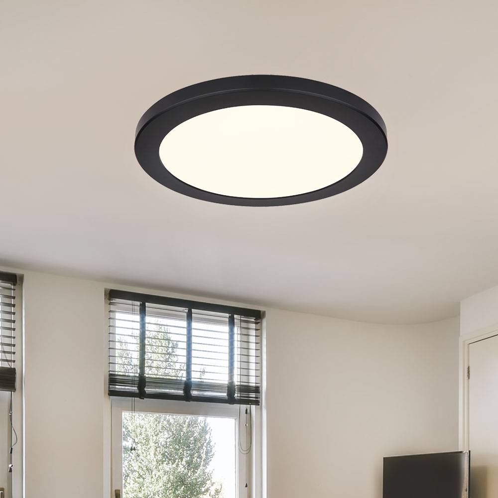 Deckenleuchte Aufbaulampe LED Deckenlampe Wohnraumleuchte in runder Form, Kunststoff, schwarz weiß opal, 24W 1800Lm warmweiß-kaltweiß, DxH 29,8x1,8