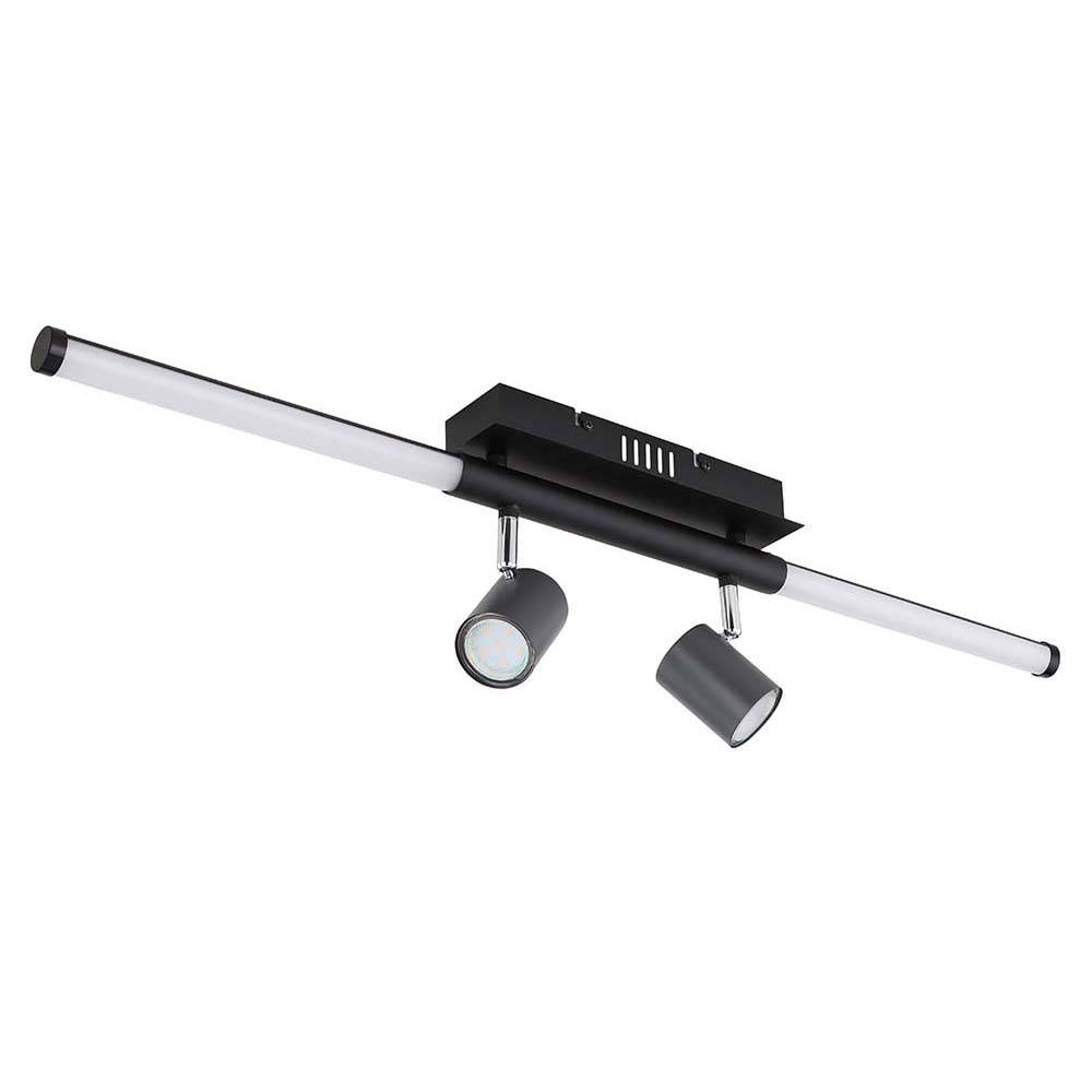 Deckenleuchte mit schwenkbaren Strahlern Spotleuchte schwarz Deckenlampe Wohnzimmerleuchte, graphit opal, 2x GU10, 1x LED 10W 690Lm warmweiß, L 80,4