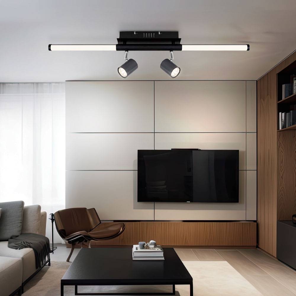 Deckenleuchte mit schwenkbaren Strahlern Spotleuchte schwarz Deckenlampe Wohnzimmerleuchte, graphit opal, 2x GU10, 1x LED 10W 690Lm warmweiß, L 80,4