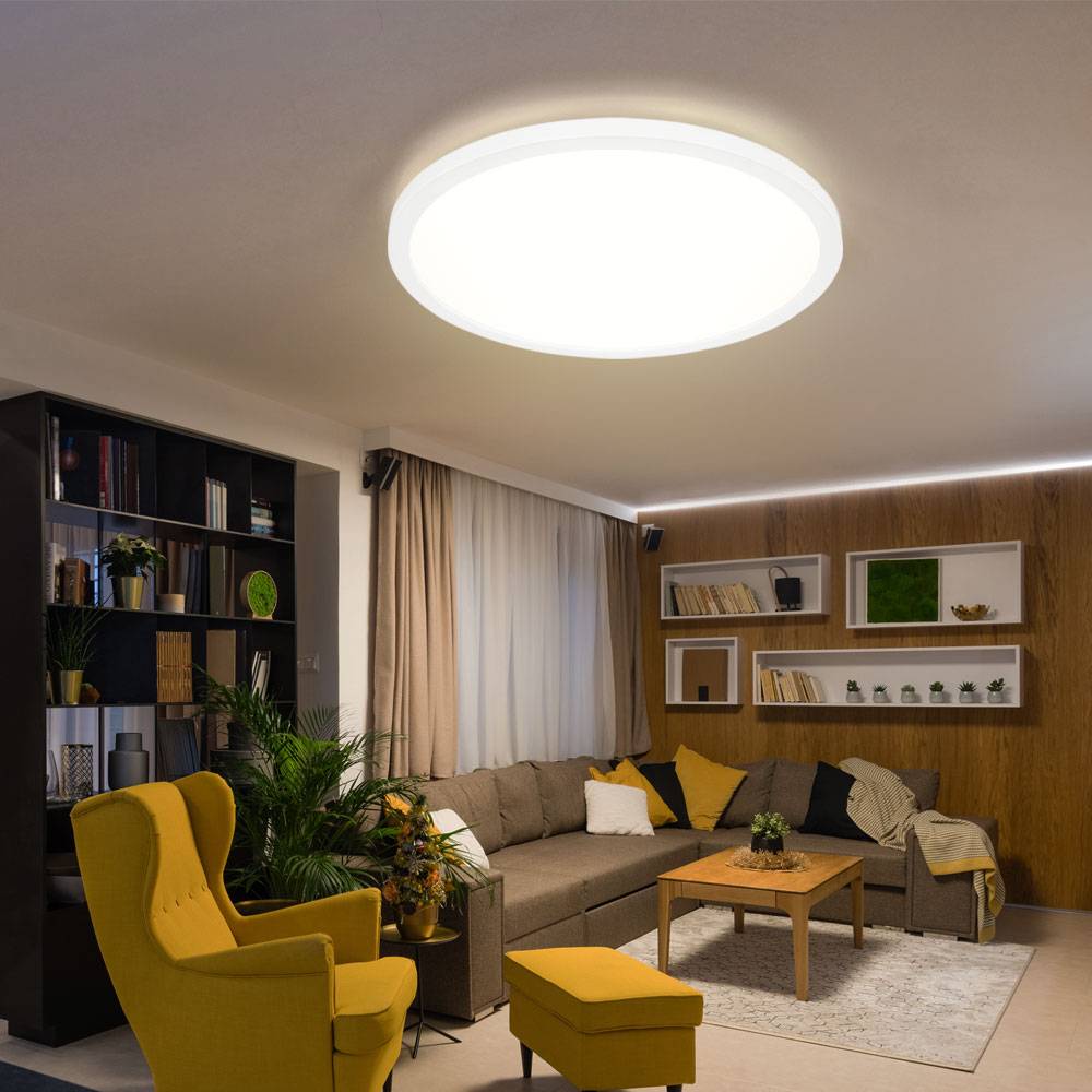 Deckenlampe Wohnzimmerstrahler Esstischleuchte Memoryfunktion IP44 LED 24W weiß opal, rund, 1x LED 24W 2300lm 3000K warmweiß, DxH 42x2,5 cm