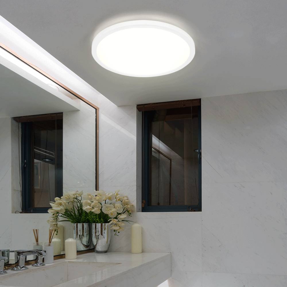 Deckenlampe Wohnzimmerstrahler Esstischleuchte Memoryfunktion IP44 LED 24W weiß opal, rund, 1x LED 24W 2300lm 3000K warmweiß, DxH 42x2,5 cm