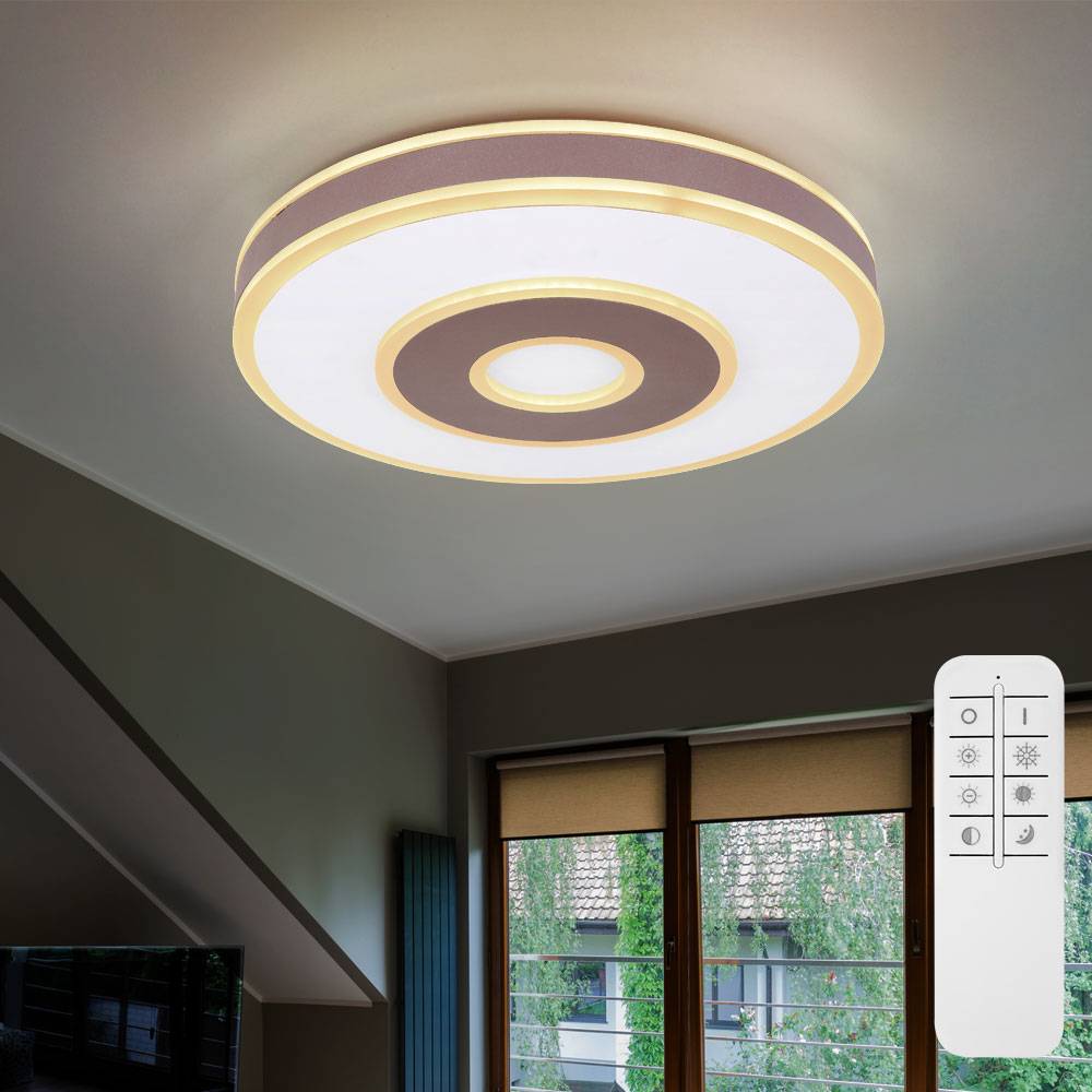 Deckenlampe weiß Wohnzimmerlampe modern Deckenleuchte dimmbar, LED Nachtlicht Fernbedienung CCT, Metall Acryl, LED 55W 1900lm 3000-6000K, DxH 44x9