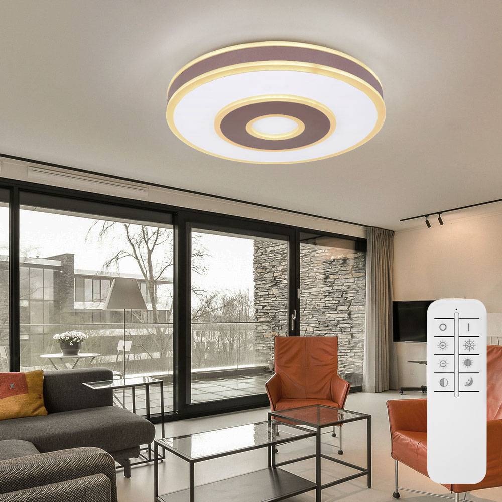 Deckenlampe weiß Wohnzimmerlampe modern Deckenleuchte dimmbar, LED Nachtlicht Fernbedienung CCT, Metall Acryl, LED 55W 1900lm 3000-6000K, DxH 44x9