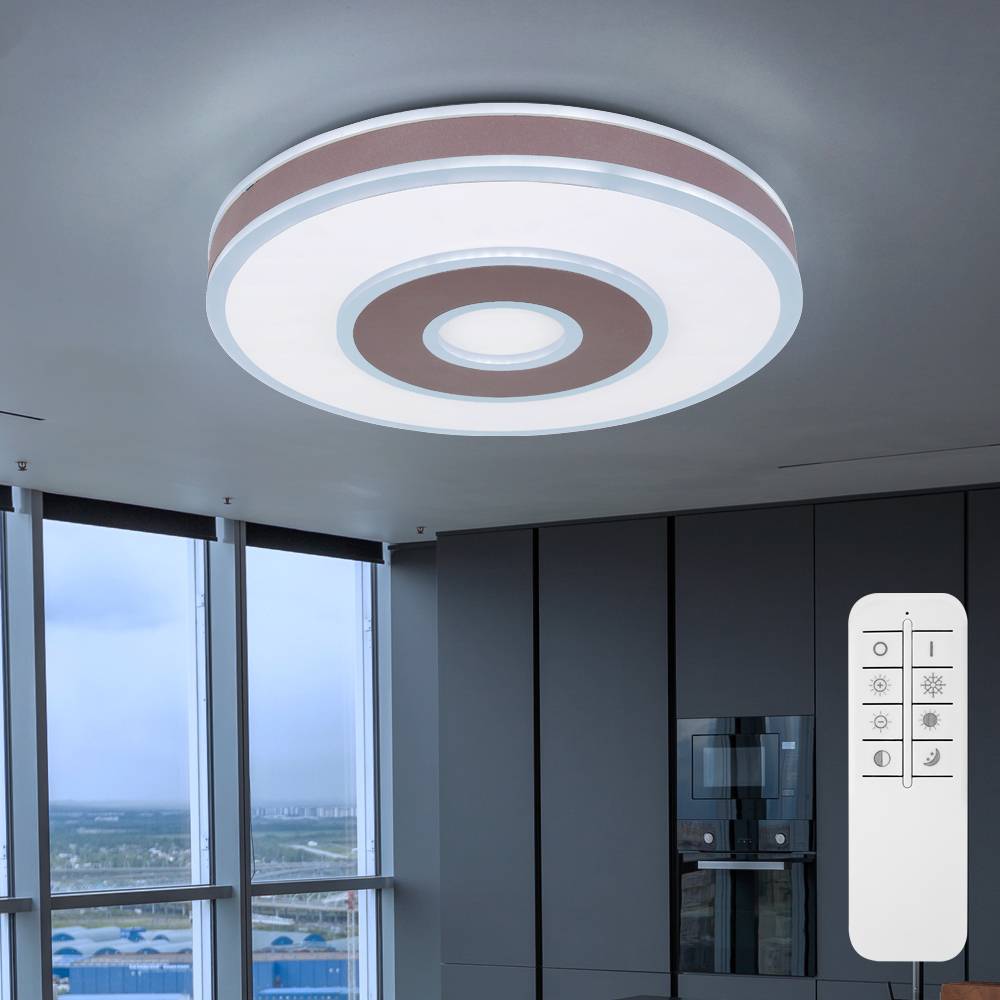 Deckenlampe weiß Wohnzimmerlampe modern Deckenleuchte dimmbar, LED Nachtlicht Fernbedienung CCT, Metall Acryl, LED 55W 1900lm 3000-6000K, DxH 44x9