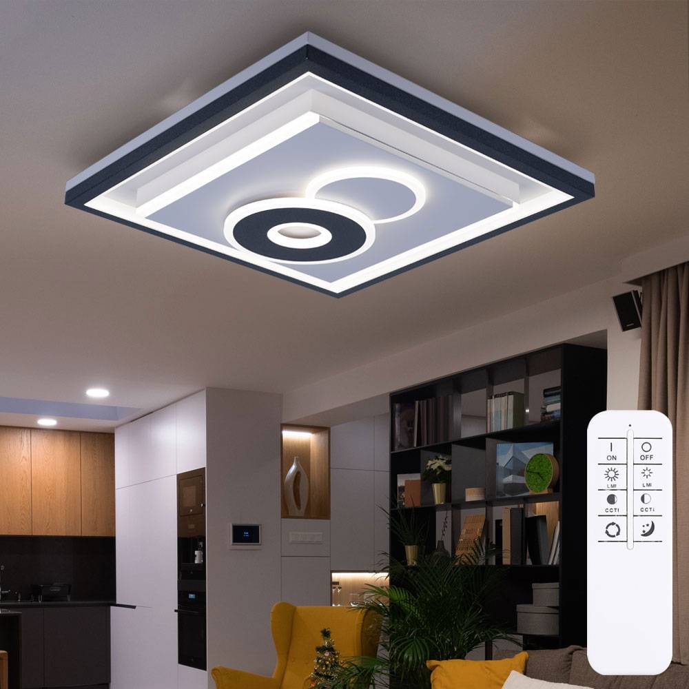 LED Deckenlampe Wohnzimmerleuchte Esszimmerlampe, dimmbar Fernbedienung Memory Nachtlicht CCT, 52W 1853 lm 2700-6000K warmweiß-kaltweiß, L 54 cm