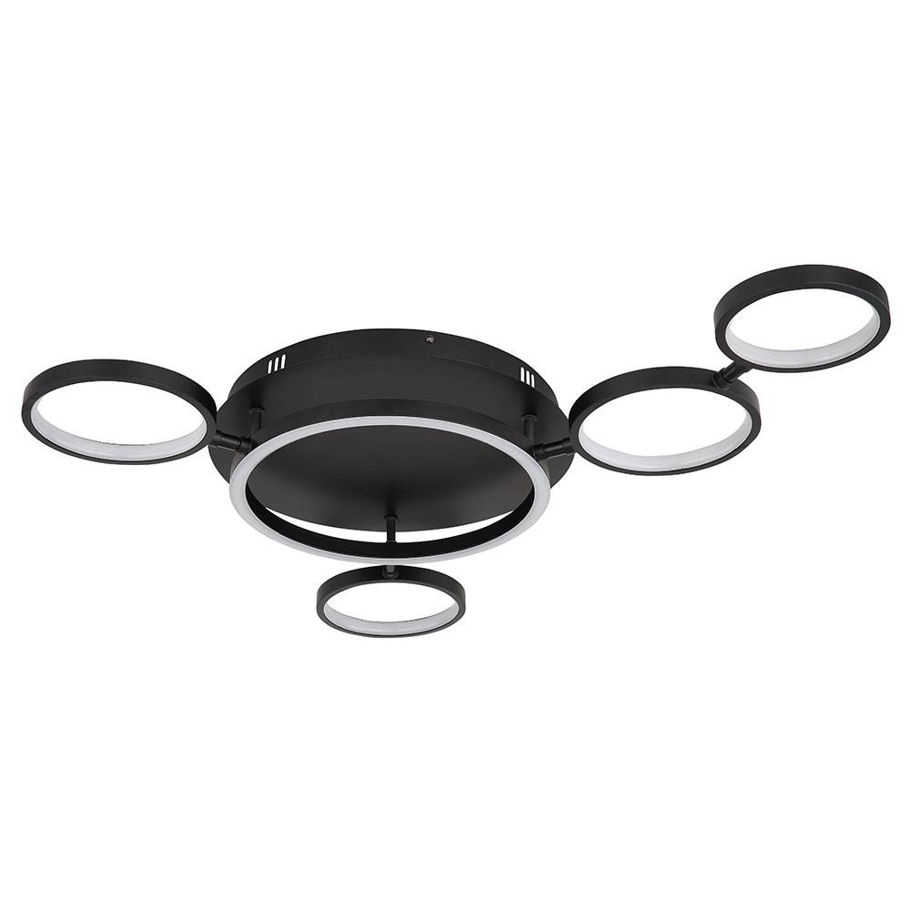 Deckenlampe schwarz LED Wohnzimmerleuchte Designlampe Deckenleuchte Ringe verstellbar, Metall schwarz matt, 29W 1360lm warmweiß, LxH 79 x 11,5 cm