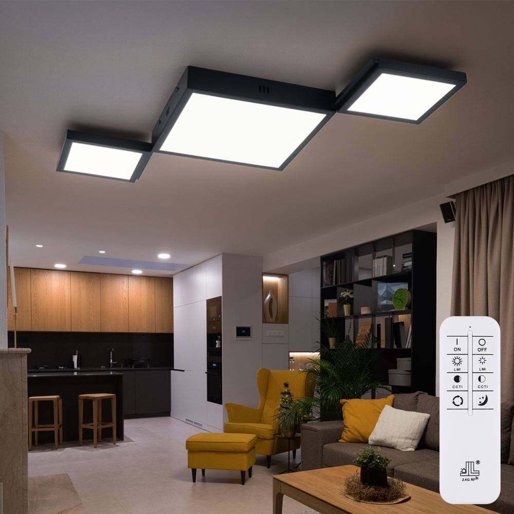 LED Deckenlampe Wohnzimmerleuchte Designleuchte Esszimmerlampe Deckenleuchte, Metall schwarz, CCT dimmbar Fernbedienung Memory/- Nachtlichtfunktion