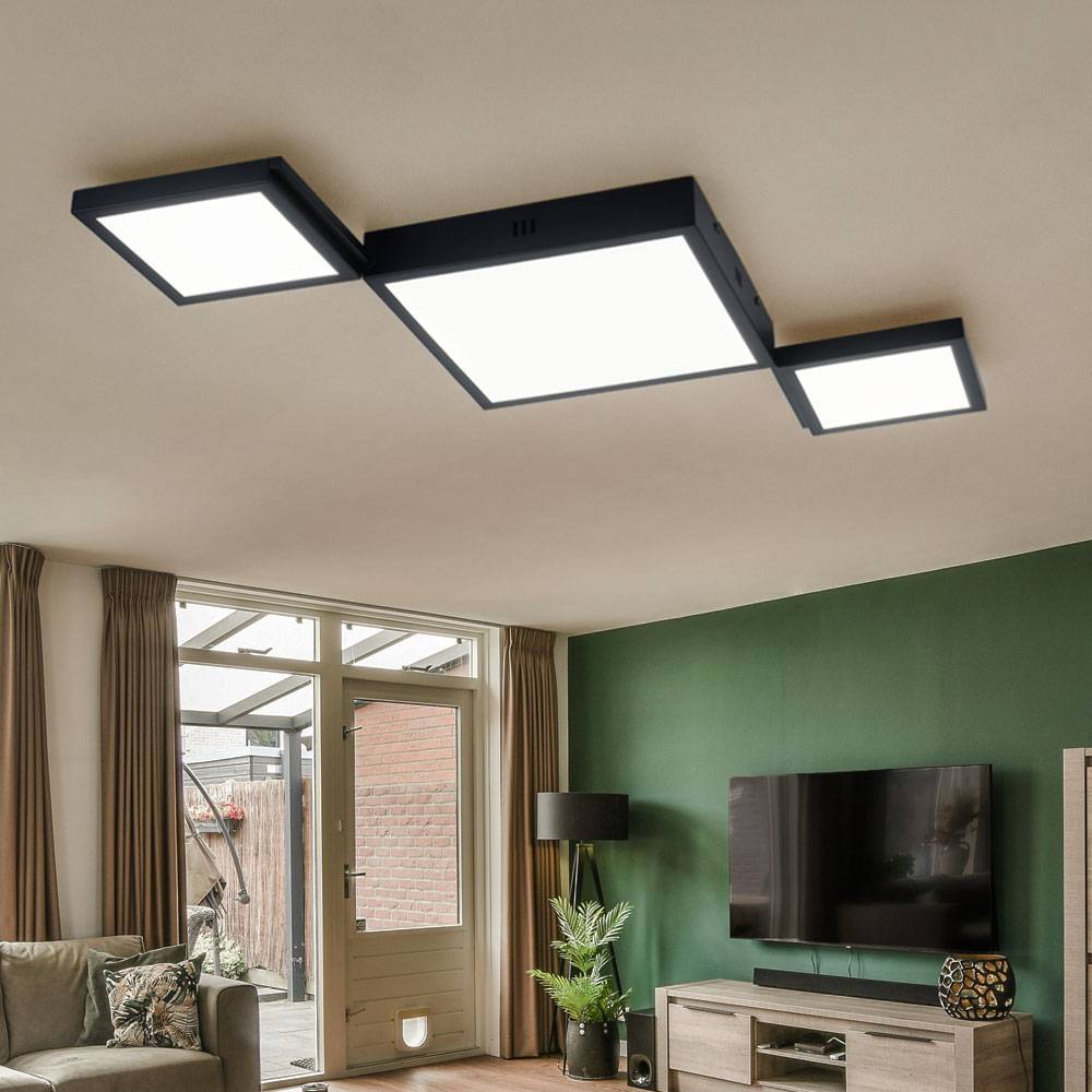 LED Deckenlampe Designleuchte Wohnzimmerleuchte Esszimmerlampe Deckenleuchte, Metall schwarz, CCT dimmbar Fernbedienung Memory/- Nachtlichtfunktion
