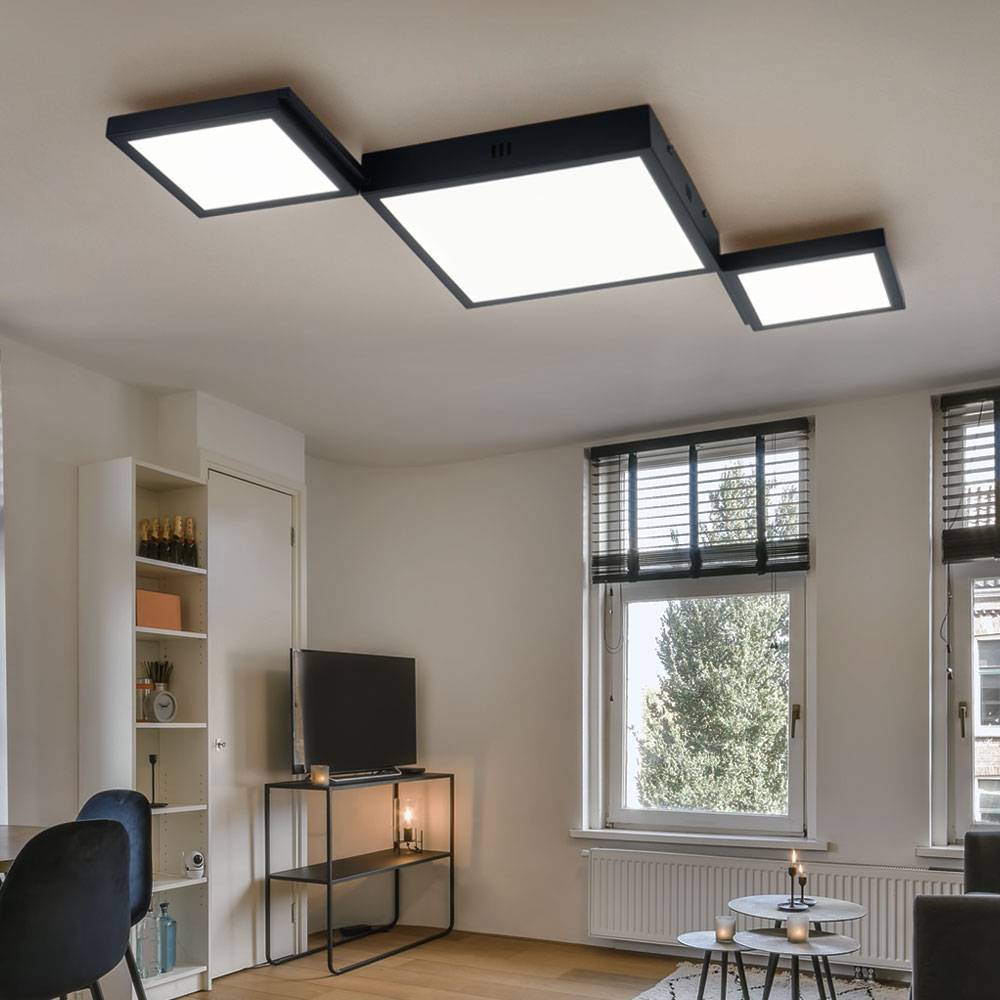 LED Deckenlampe Designleuchte Wohnzimmerleuchte Esszimmerlampe Deckenleuchte, Metall schwarz, CCT dimmbar Fernbedienung Memory/- Nachtlichtfunktion