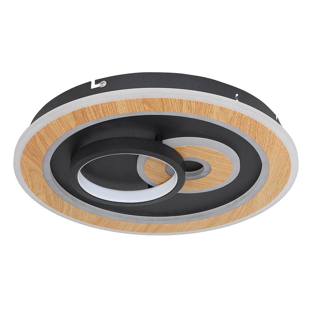 Deckenlampe Schlafzimmerleuchte Tageslichtlampe, Holzoptik, Metall Acryl, schwarz opal, LED 40 W 1650 lm 2700-6500 K warmweiß-kaltweiß, DxH 40x6,5