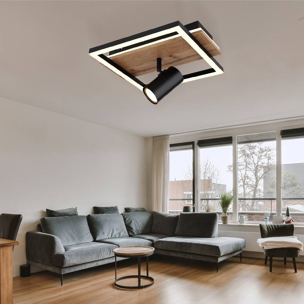 Deckenleuchte Spot Deckenlampe Backlight Wohnzimmerleuchte Holzlampe verstellbar, 1x LED, 1x GU10, LxBxH 32x27x15 cm