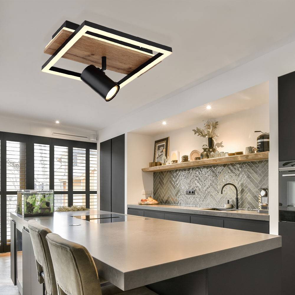 Deckenleuchte Spot Deckenlampe Backlight Wohnzimmerleuchte Holzlampe verstellbar, 1x LED, 1x GU10, LxBxH 32x27x15 cm