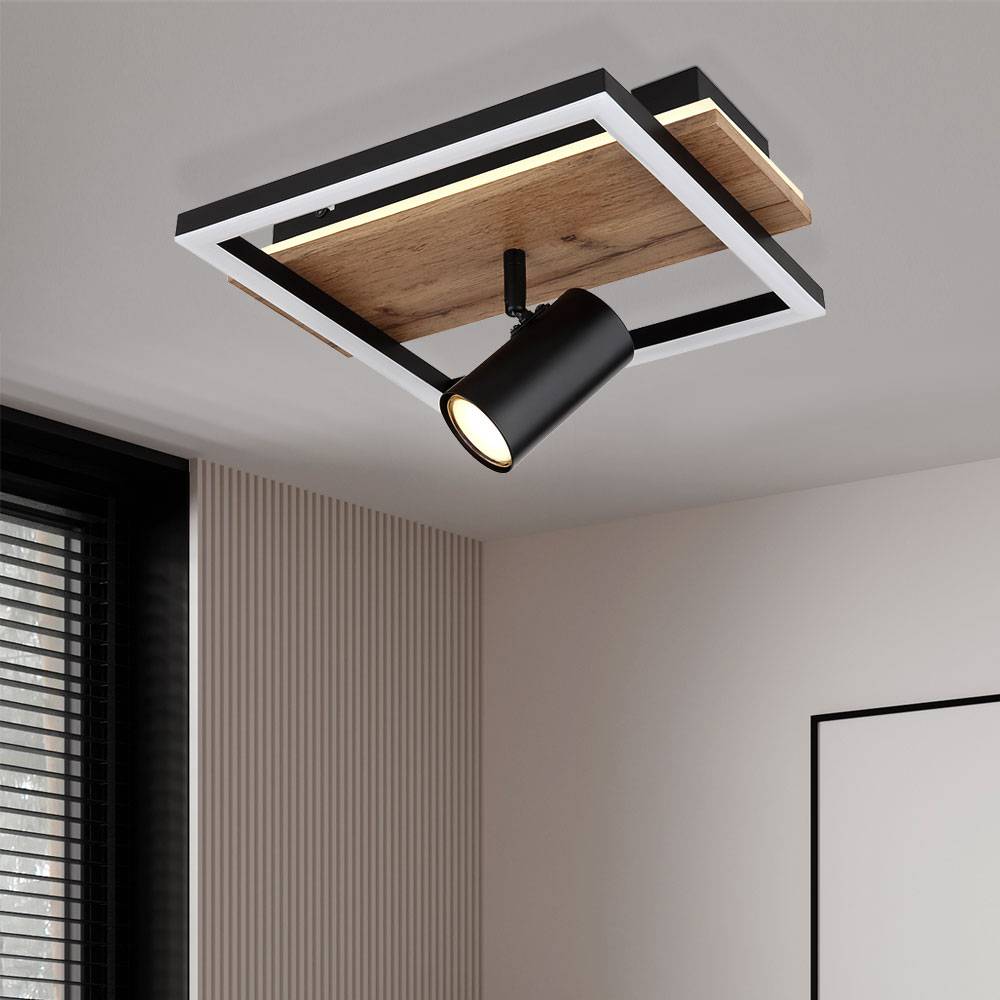 Deckenleuchte Spot Deckenlampe Backlight Wohnzimmerleuchte Holzlampe verstellbar, 1x LED, 1x GU10, LxBxH 32x27x15 cm