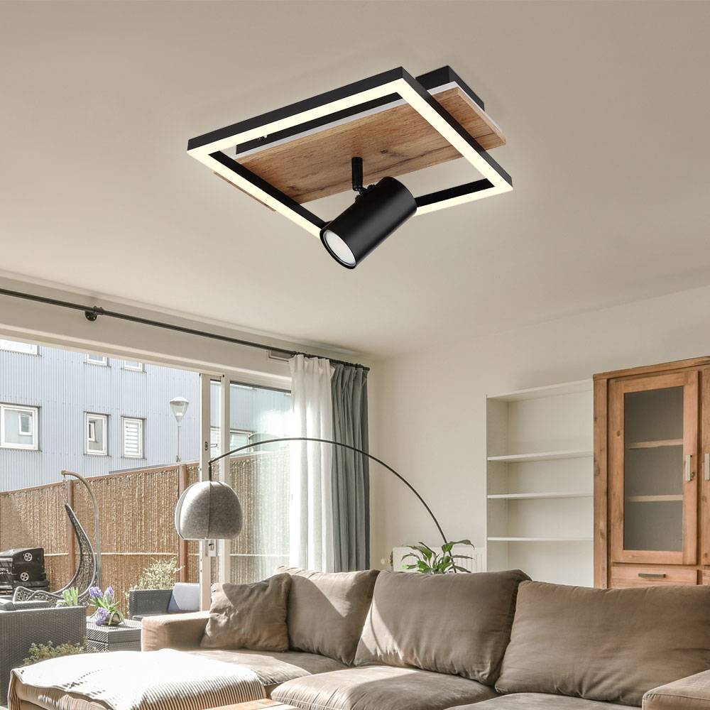 Deckenleuchte Spot Deckenlampe Backlight Wohnzimmerleuchte Holzlampe verstellbar, 1x LED, 1x GU10, LxBxH 32x27x15 cm