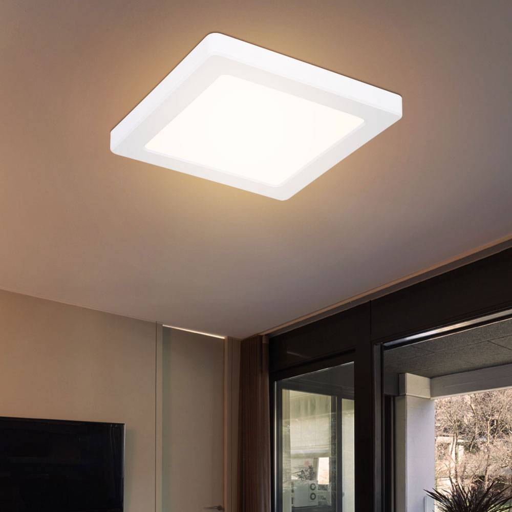 Deckenleuchte Wohnzimmerlampe Deckenpanel Quadratische Deckenlampe, Modern, weiß opal, 1x LED 12W 950lm 3000K-6500K, LxBxH 16,7x16,7x1,7 cm