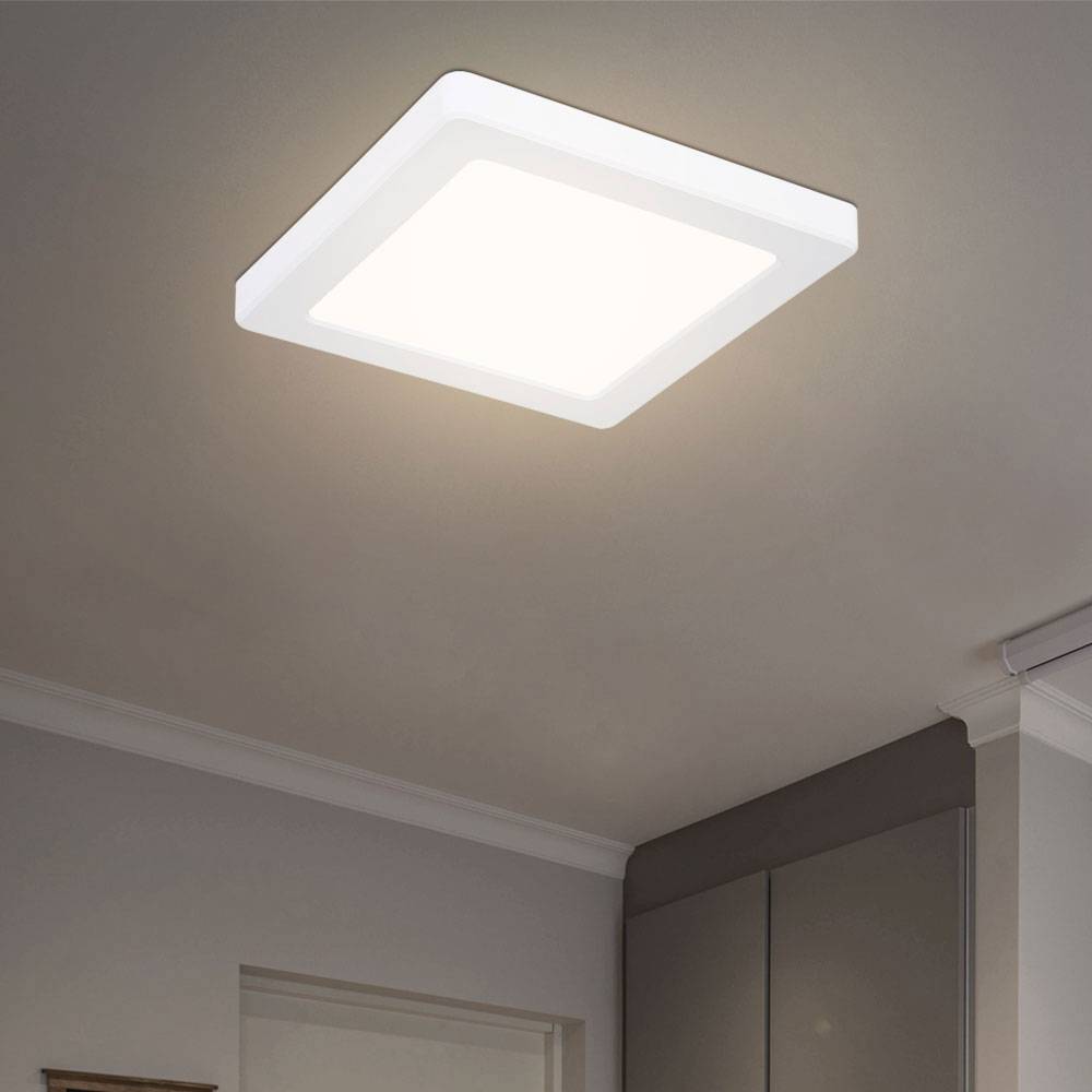 Deckenleuchte Wohnzimmerlampe Deckenpanel Quadratische Deckenlampe, Modern, weiß opal, 1x LED 12W 950lm 3000K-6500K, LxBxH 16,7x16,7x1,7 cm