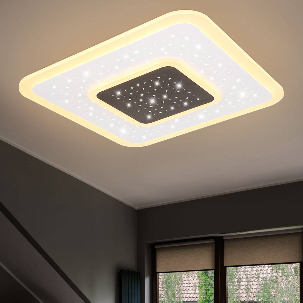 LED Deckenleuchte mit Fernbedienung Deckenlampe dimmbar Schlafzimmerleuchte Sterneneffekt weiß, Nachtlicht Memoryfunktion, 1x 47W 2157Lm 2700-6000K