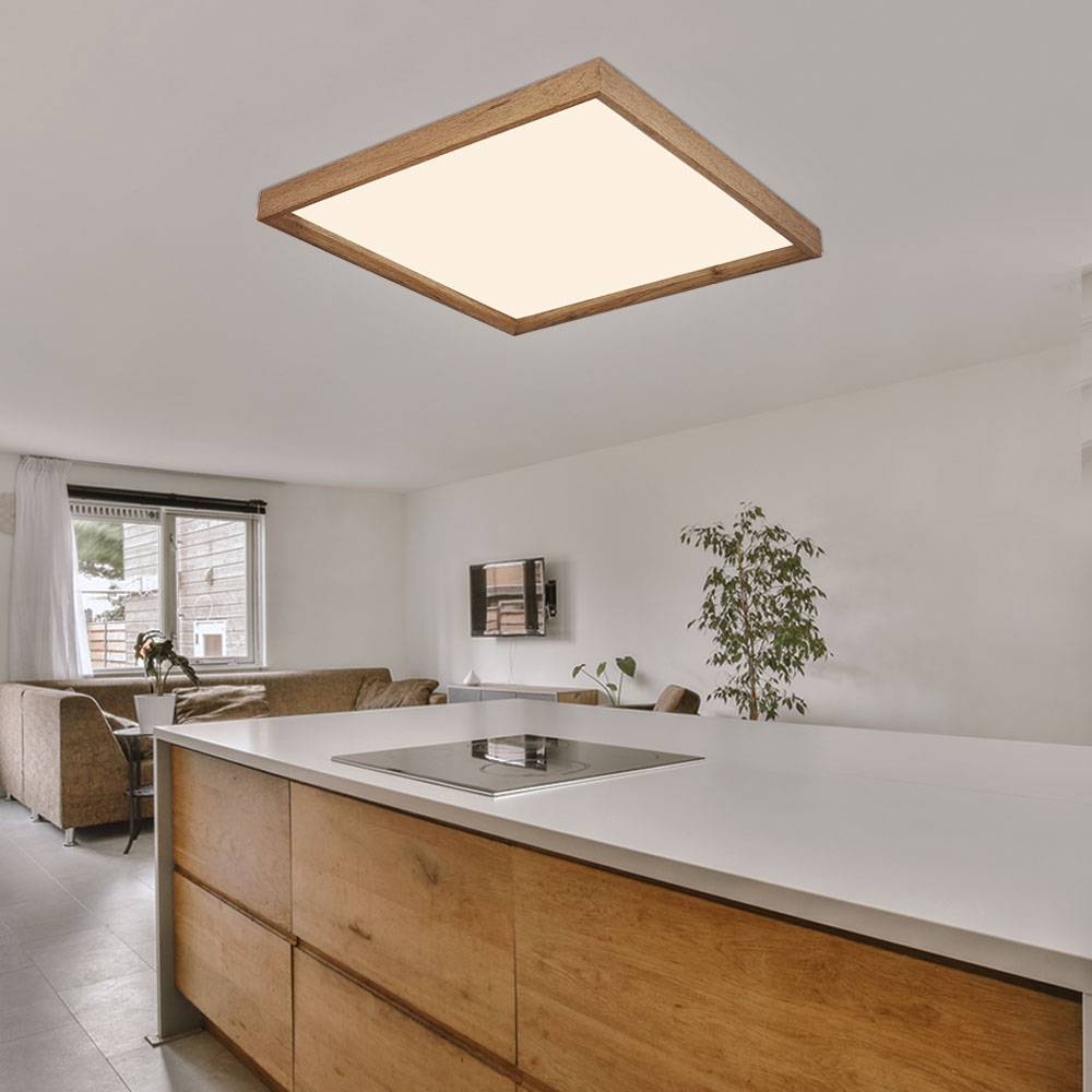 Deckenlampe Deckenleuchte Wohnzimmerleuchte Holzleuchte Lampe Schlafzimmer CCT mit Farbfixierung, Holzoptik Landhaus weiß, 1x LED 24W 1500Lm