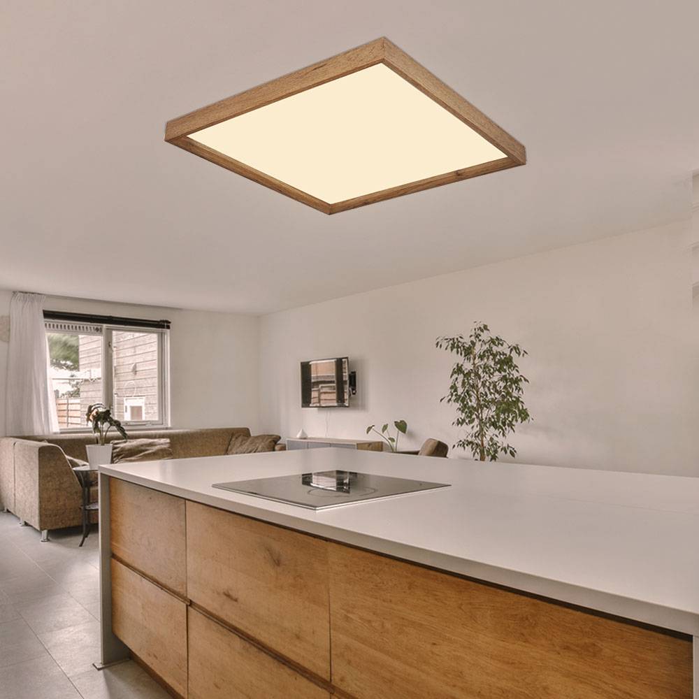 Deckenlampe Deckenleuchte Wohnzimmerleuchte Holzleuchte Lampe Schlafzimmer CCT mit Farbfixierung, Holzoptik Landhaus weiß, 1x LED 24W 1500Lm