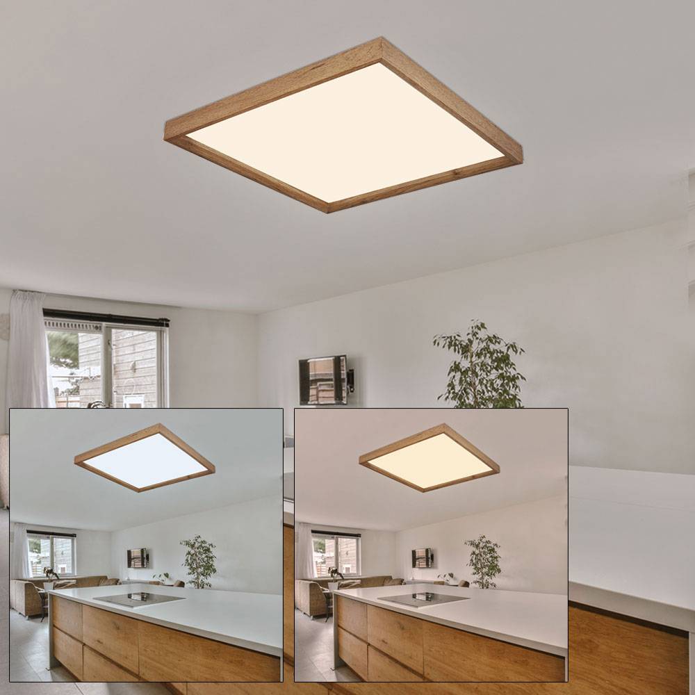 Deckenlampe Deckenleuchte Wohnzimmerleuchte Holzleuchte Lampe Schlafzimmer CCT mit Farbfixierung, Holzoptik Landhaus weiß, 1x LED 24W 1500Lm