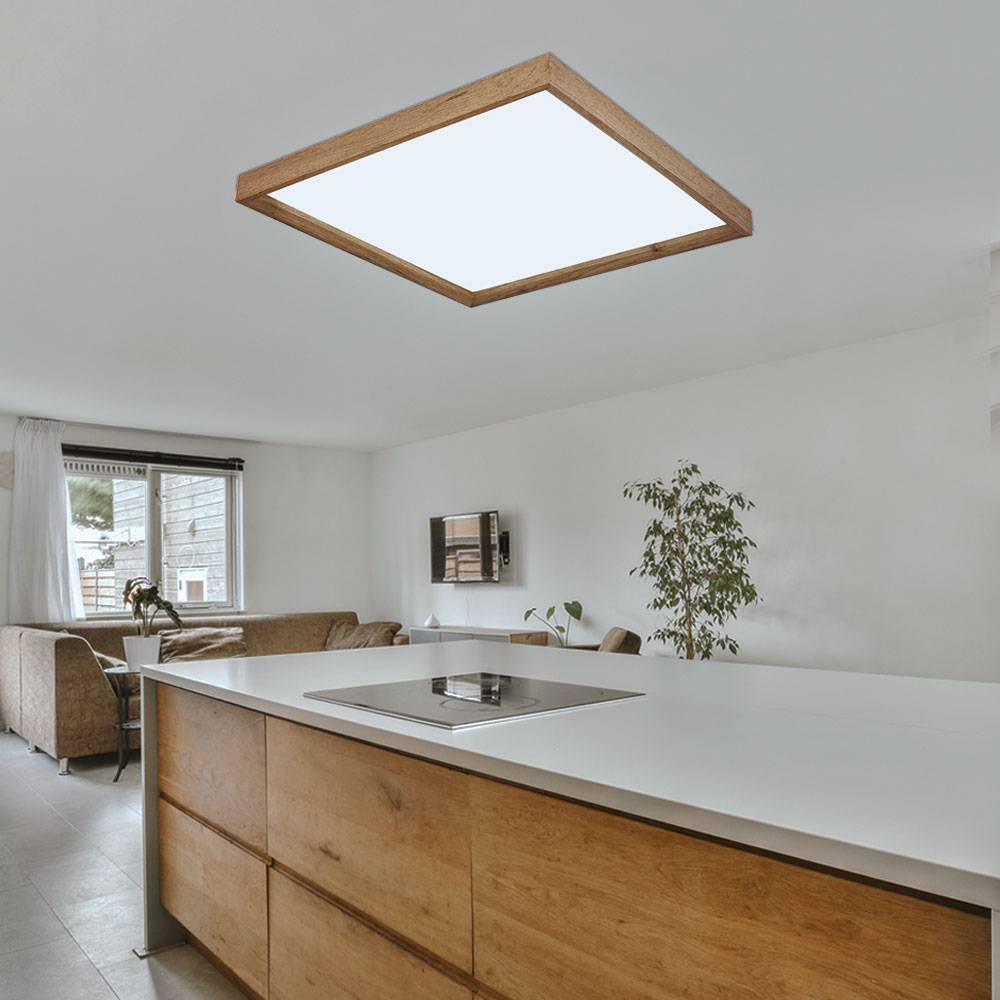 Deckenlampe Deckenleuchte Wohnzimmerleuchte Holzleuchte Lampe Schlafzimmer CCT mit Farbfixierung, Holzoptik Landhaus weiß, 1x LED 24W 1500Lm