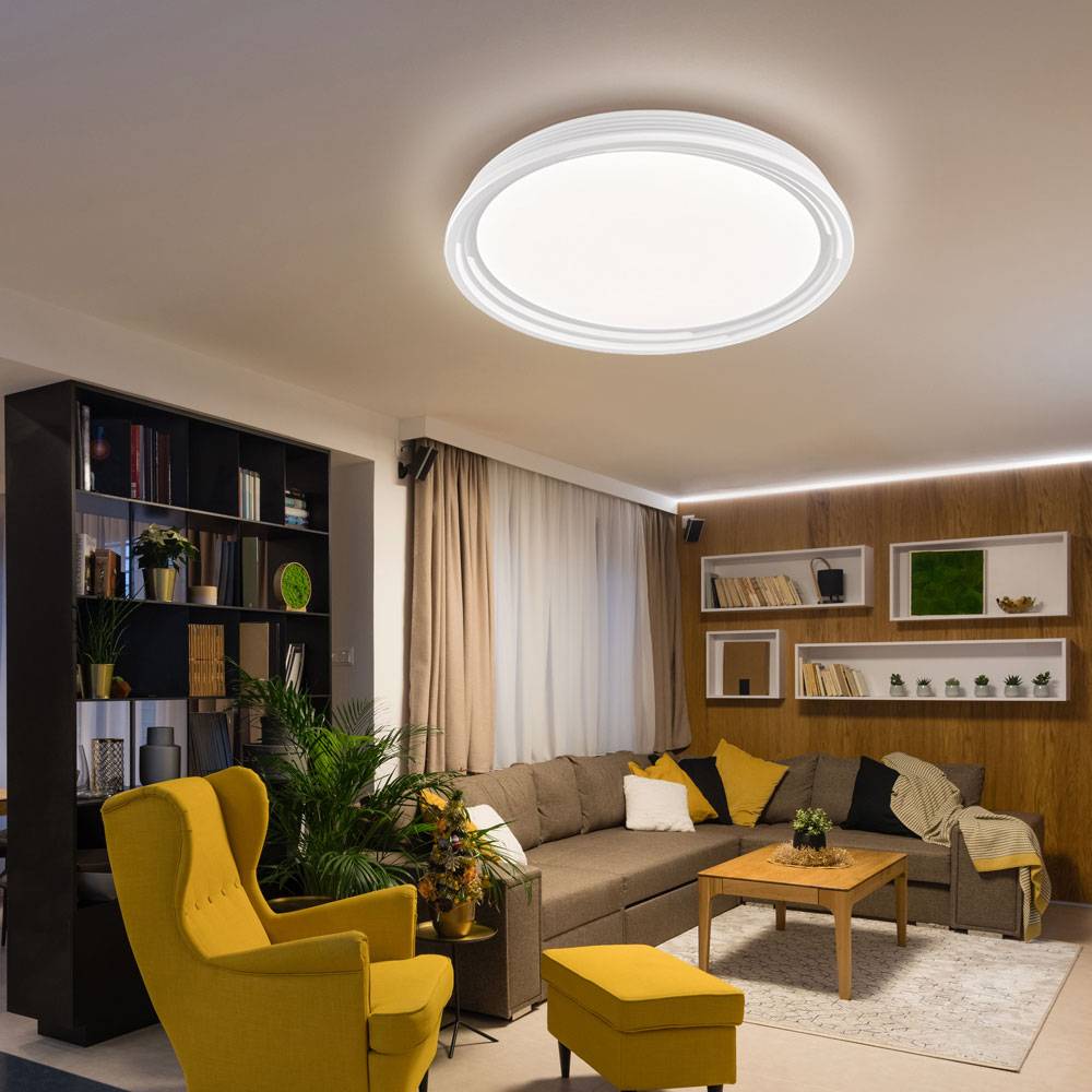 Deckenlampe Deckenleuchte Wohnzimmerleuchte Schlafzimmerlampe Flurlampe, dimmbar, Acrylglas weiß, LED 22W 2700Lm warmweiß, DxH 43x7,5cm