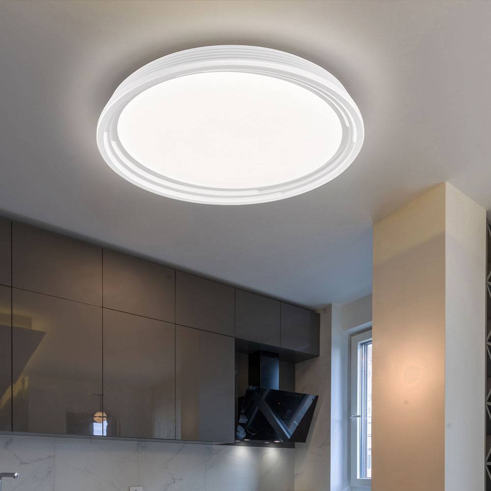 Deckenlampe Deckenleuchte Wohnzimmerleuchte Schlafzimmerlampe Flurlampe, dimmbar, Acrylglas weiß, LED 22W 2700Lm warmweiß, DxH 43x7,5cm