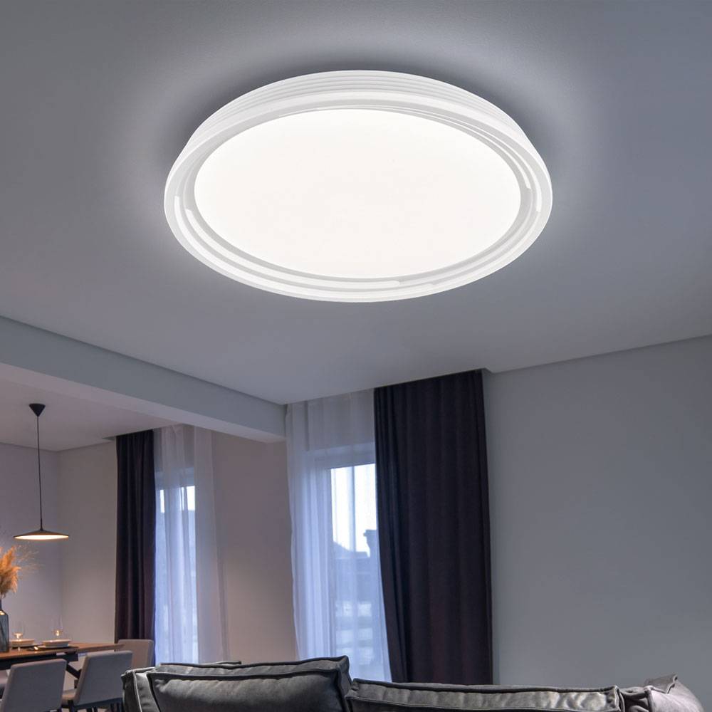 Deckenlampe Deckenleuchte Wohnzimmerleuchte Schlafzimmerlampe Flurlampe, dimmbar, Acrylglas weiß, LED 22W 2700Lm warmweiß, DxH 43x7,5cm