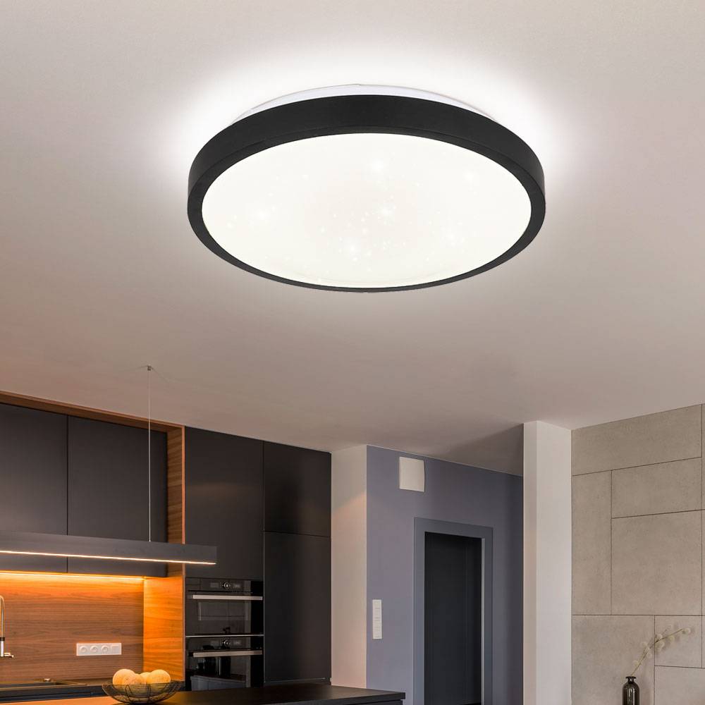 LED Deckenleuchte schwarz Schlafzimmerlampe modern, Deckenlampe Bewegungssensor IP44, Metall Acryl opal, 18W 980lm 4000K neutralweiß, D 30 cm