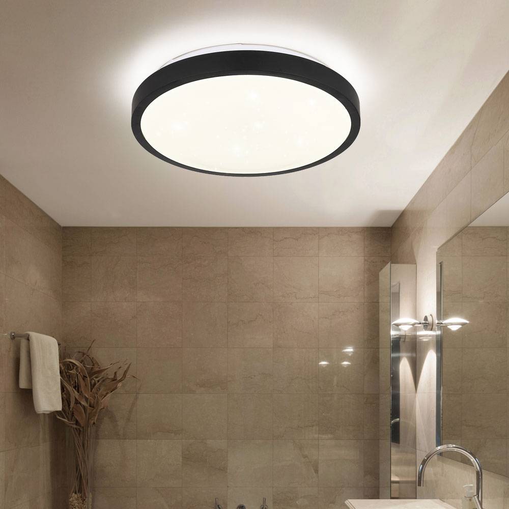 Deckenleuchte schwarz Schlafzimmerlampe modern, LED Deckenlampe Bewegungssensor IP44, Metall Acryl opal, 18W 980lm 4000K neutralweiß, D 30 cm