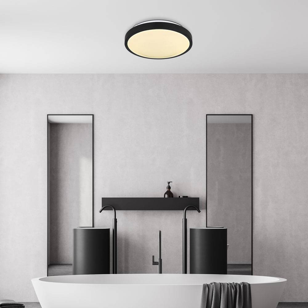 LED Deckenleuchte schwarz Schlafzimmerlampe modern, Deckenlampe Bewegungssensor IP44, Metall Acryl opal, 18W 980lm 4000K neutralweiß, D 30 cm