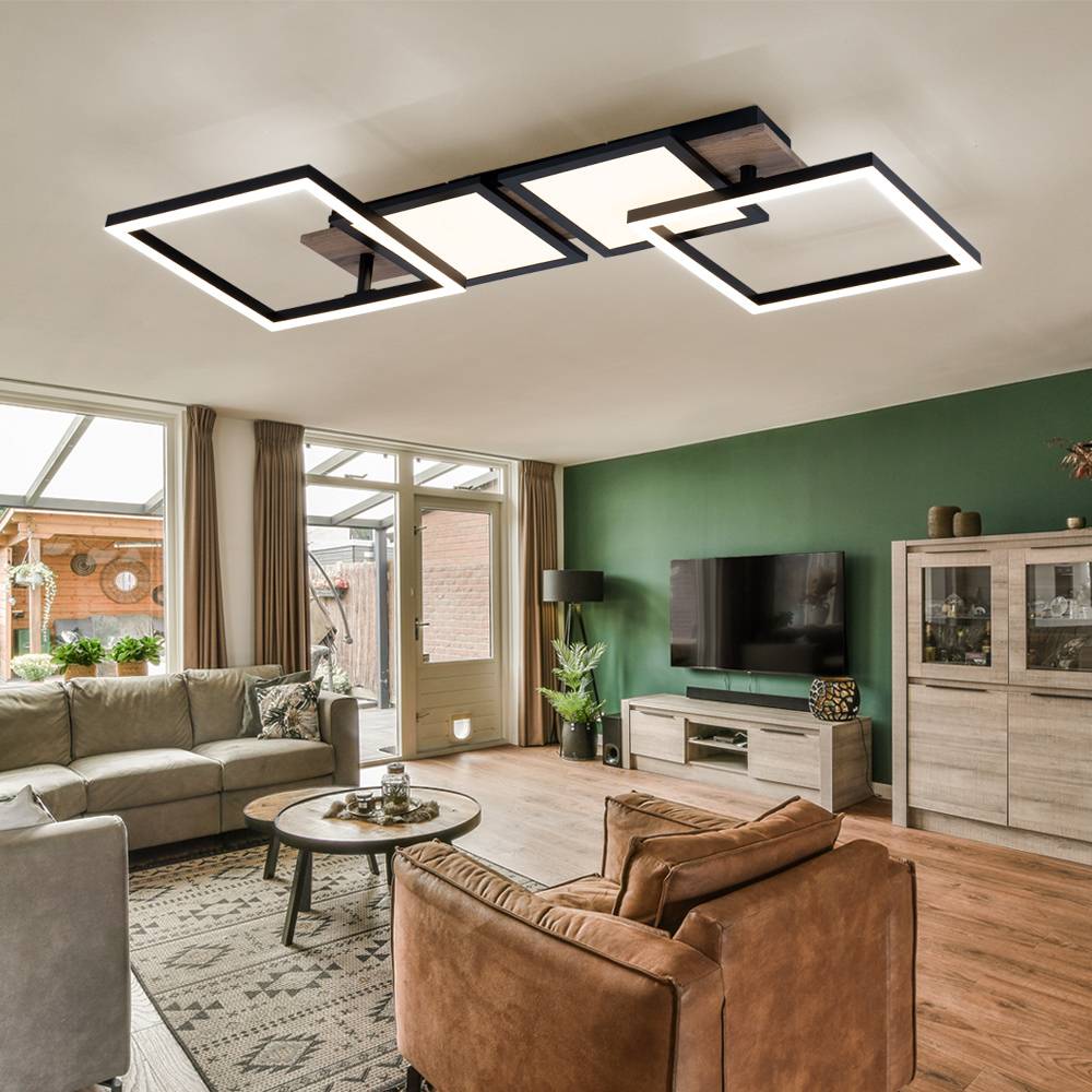 LED Deckenleuchte Holzoptik Deckenlampe Wohnzimmerlampe schwarz mit beweglichen Elementen, Metall, 36W 2100lm warmweiß, LxBxH 100x27x11 cm